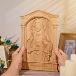 Sacred Heart of Jesus Hand-Carved Beechwood Relief - Divine Mercy Home Altar Decor - size and finish detail