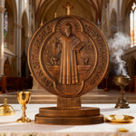 St. Benedict Double-Sided Wooden Desk Plaque: A Christian Symbol of Protection & Faith - size and finish detail