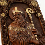 Saint Patrick Wood Carved Icon - side view