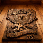 Handcrafted Solid Wood Wall Art - Commemorating the Second Amendment - side view