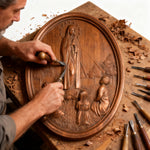 Our Lady of Fatima Wood Carving Decoration - Virgin Wall Pendant - size and finish detail