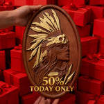 Native American Indian woman natural wood carving decoration, native day gift - side view