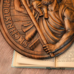 St.Christopher Christian Wood Carving Plaque/The patron saint of travelers - mokarve