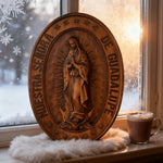Vintage Colorful Our Lady of Guadalupe Wood Carving 🎨🪵 - Patron Saint of the Americas & Unborn Childre - side view