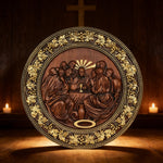 The Last Supper Round Wooden Sculpture for Christian home decor and prayer spaces