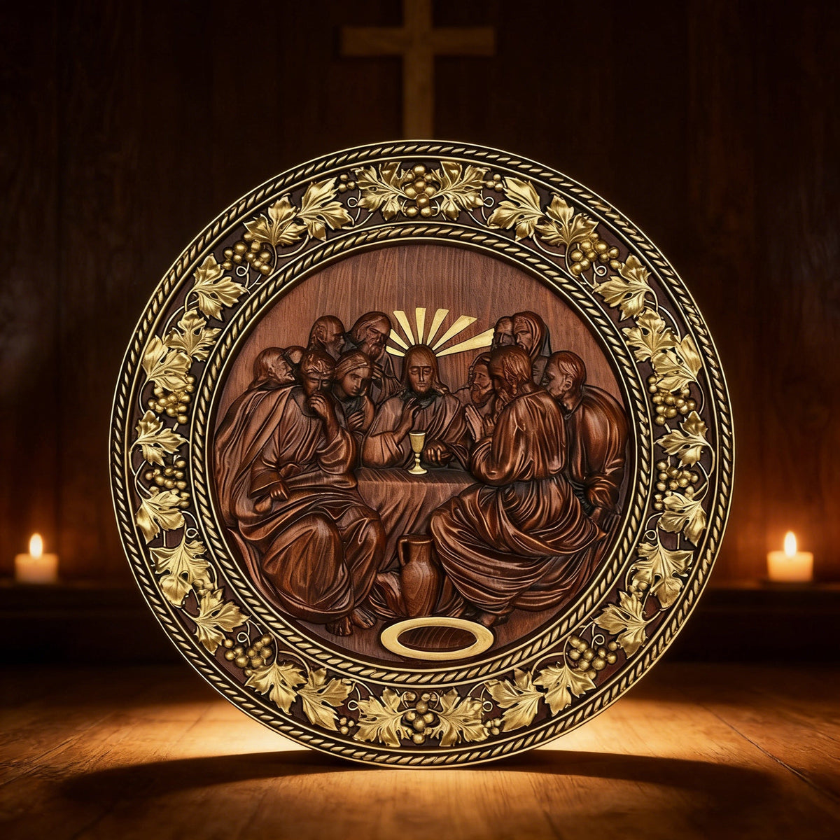 The Last Supper Round Wooden Sculpture for Christian home decor and prayer spaces