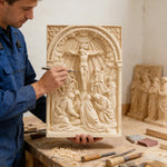 Handcarved Beechwood Crucifix Relief — Let His Sacrifice Settle Into Your Days - Christian gift presentation