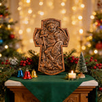 Archangel Michael Hand-Carved Ashwood Cross Plaque - Christian gift presentation