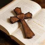 Eternal Heart Hand-Carved Wood Cross: Faith Woven with Love - craftsmanship detail