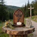 Archangel Michael Hand-Carved Beech Wood Candle Holder: A Sanctuary of Faith - product view