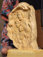 Southern European Boxwood Holy Family Blessing Ornament - Engraved with Your Surname - mokarve