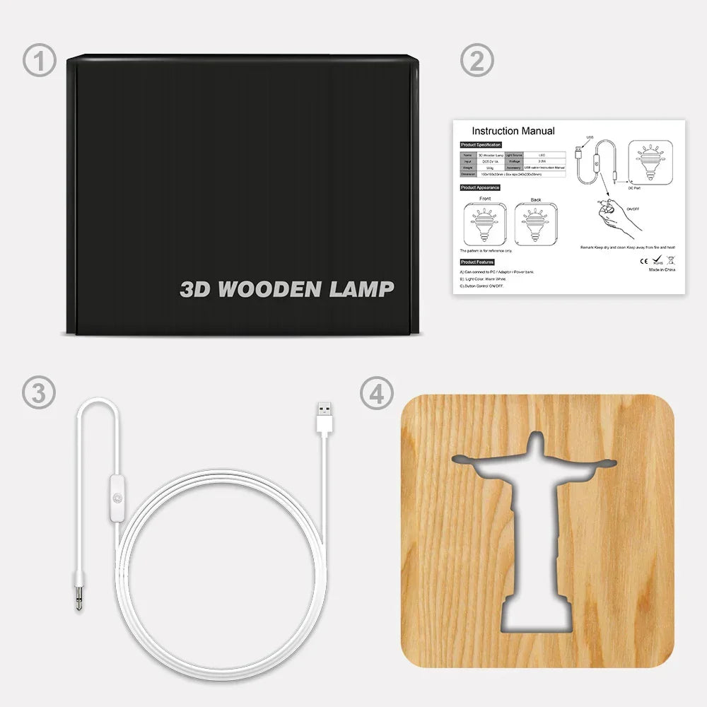 Jesus, Cross, Church, Holy spirit night light, religious wooden 3D mood light - mokarve