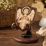 Black Walnut “Archangel Michael” Adjustable Phone Stand—A Faith-Inspired Wooden Desktop Stand - faith-inspired design detail