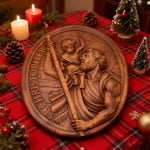 St.Christopher Christian Wood Carving Plaque/The patron saint of travelers - side view