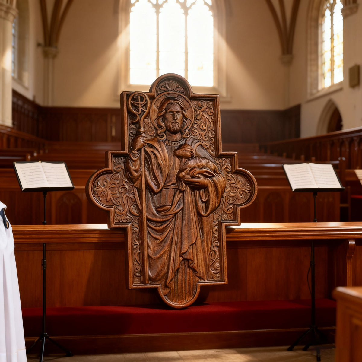 The Good Shepherd Wooden Cross: A Christian Symbol of Christ’s Unfailing Care - product view