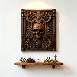 Ornate Skull Carved Wood Wall Art: Timeless Baroque-Inspired Decor - design detail