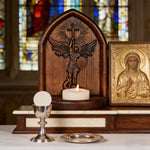 Archangel Michael Hand-Carved Beech Wood Candle Holder: A Sanctuary of Faith - craftsmanship detail