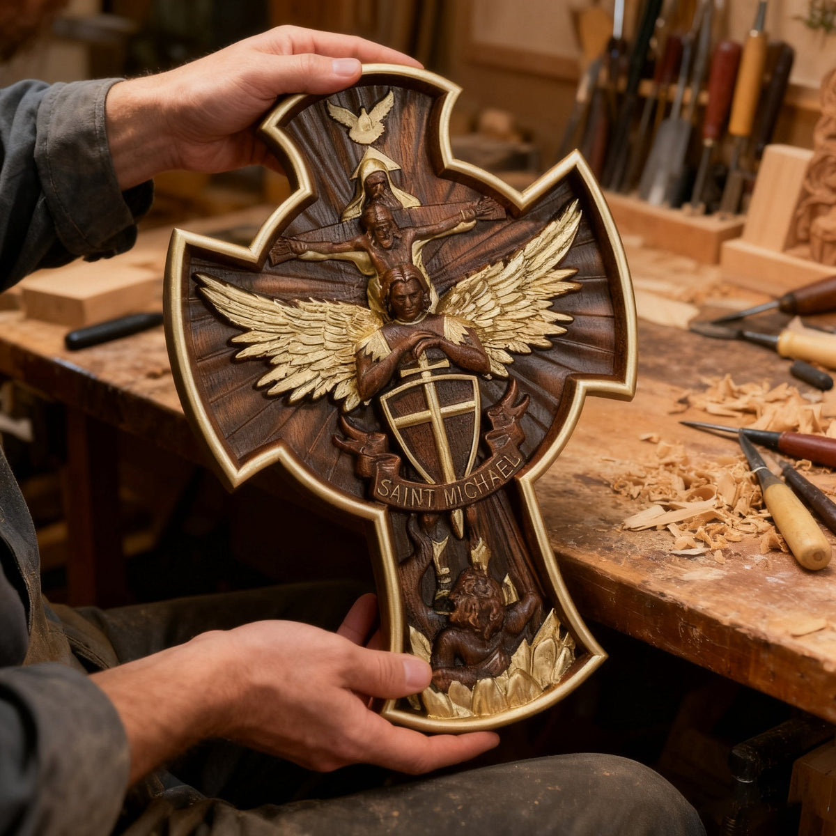 The Trinity and the Archangel's Dragonslayer's Cross - craftsmanship detail