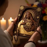 Immaculate Heart of Mary Hand-Carved Beech Wood Sculpture | Sacred Home Altar Ornament - Christian gift presentation