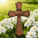 Eternal Heart Hand-Carved Wood Cross: Faith Woven with Love - product view