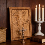 Natural Ash Wood Magician Carved Art: Whimsy Woven in Warm Wood - size and finish detail