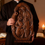 Natural Beechwood Nativity Scene Wooden Carved Plaque Tabletop Arrangement - size and finish detail