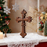 Ornate Wooden Cross - Carved from natural wood - gift presentation