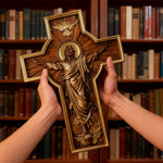 Ascension of Jesus wood carving cross - side view
