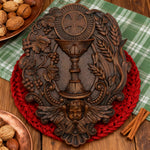 First Communion Christian Wood Carving - Sacrament of the Holy Eucharist Plaque - product view