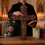 Lamb of God Wood Carving Cross Wall Decor - Paschal lamb for Christian home decor and prayer spaces
