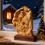 Southern European Boxwood Holy Family Blessing Ornament - Engraved with Your Surname - Christian gift presentation