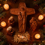 🕯 Joan of Arc Cross Wood Carving – Our Lady of Sorrows / Crucifix - Christian gift presentation
