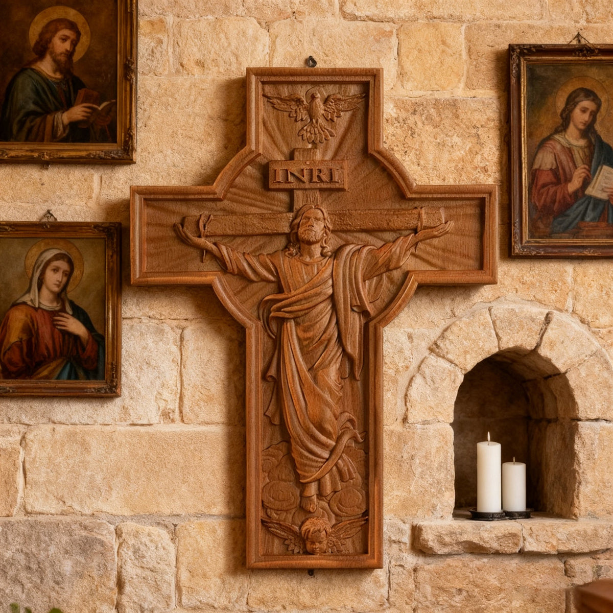 INRI Jesus Ascension Wooden Cross: A Christian Symbol of Victory & Hope - craftsmanship detail