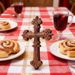 Ornate Wooden Cross - Carved from natural wood - size and finish detail