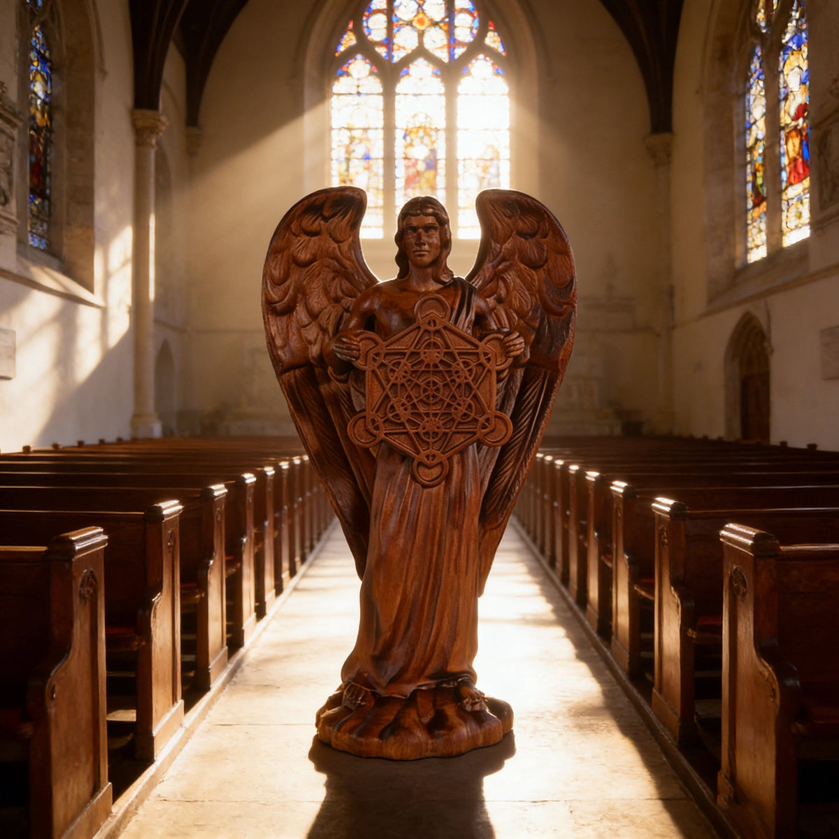 Metatron Angel Cube Beechwood Guardian Ornament for Christian home display and prayer spaces