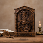 Sacred Heart of Jesus Hand-Carved Beechwood Relief - Divine Mercy Home Altar Decor - design detail