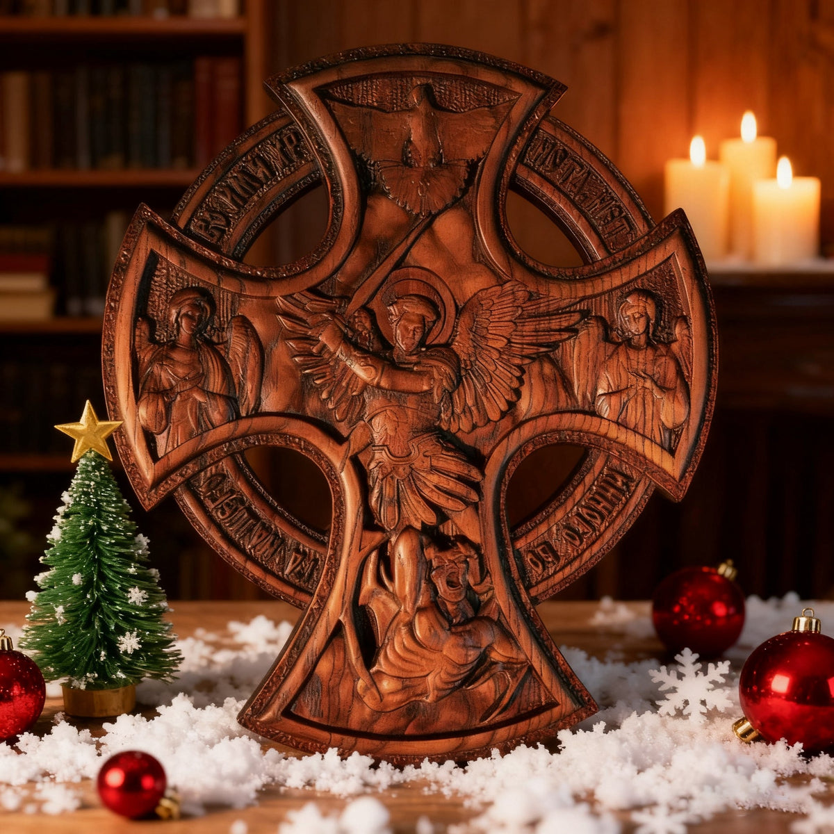 Orthodox Archangel Michael Wooden Sculpture - Gives Us Strength and Courage to Move Forward - product view