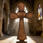 Eternal Heart Hand-Carved Wood Cross: Faith Woven with Love - side view