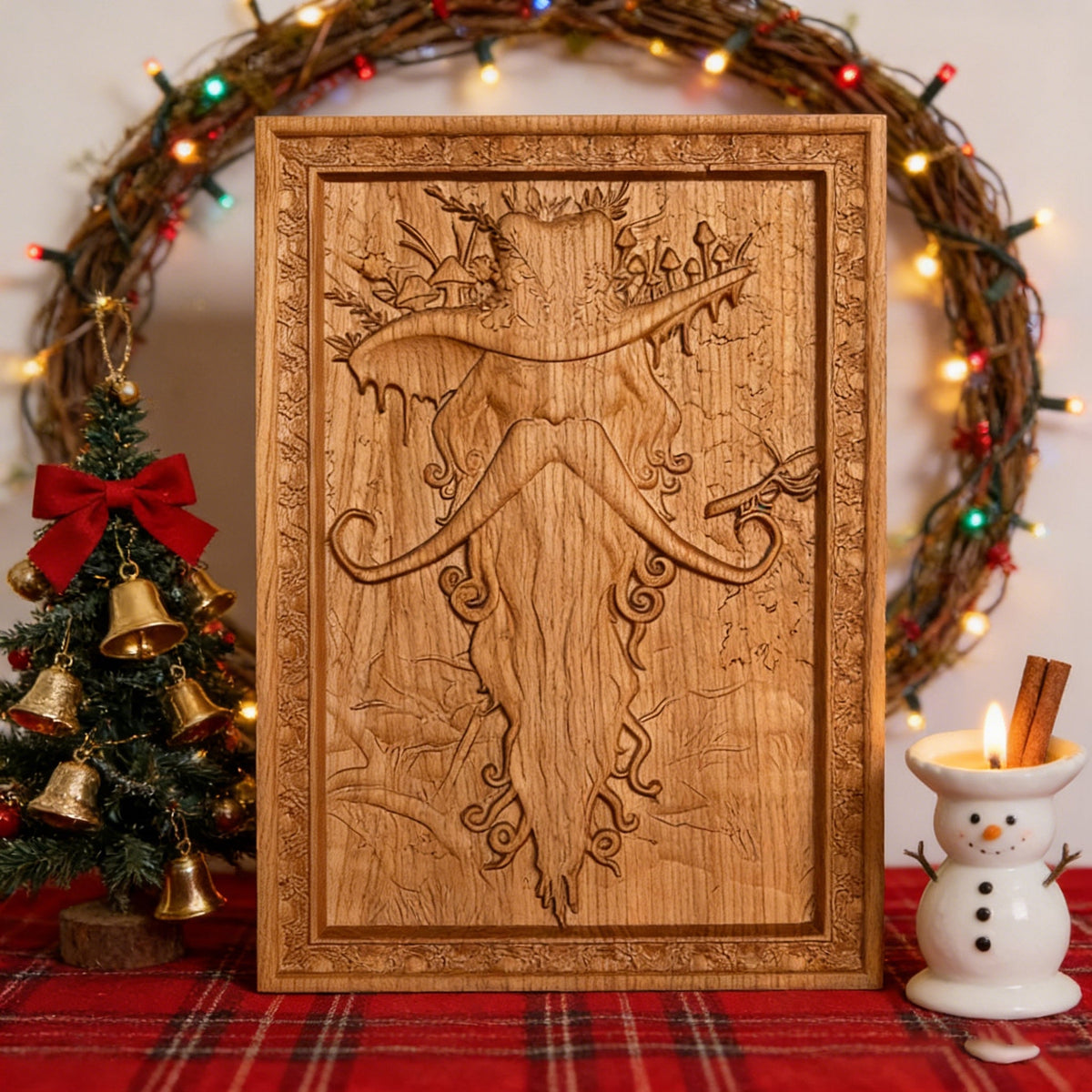 Natural Ash Wood Magician Carved Art: Whimsy Woven in Warm Wood - side view