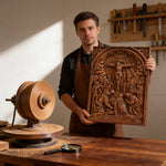 Handcarved Beechwood Crucifix Relief — Let His Sacrifice Settle Into Your Days - product view