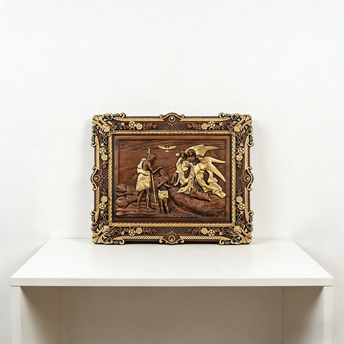 The Baptism of Christ Wooden Wall Art - size and finish detail