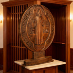 St. Benedict Double-Sided Wooden Desk Plaque: A Christian Symbol of Protection & Faith - craftsmanship detail
