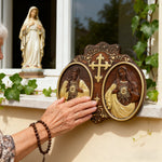 Sacred Hearts of Jesus & Mary Beechwood Plaque – Hand-Carved Devotional Art for Home Prayer - craftsmanship detail