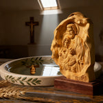 Southern European Boxwood Holy Family Blessing Ornament - Engraved with Your Surname - side view