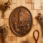 Our Lady of Fatima Wood Carving Decoration - Virgin Wall Pendant - design detail