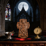 Archangel Michael Hand-Carved Ashwood Cross Plaque - design detail