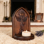 Archangel Michael Hand-Carved Beech Wood Candle Holder: A Sanctuary of Faith - side view
