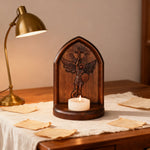 Archangel Michael Hand-Carved Beech Wood Candle Holder: A Sanctuary of Faith - size and finish detail