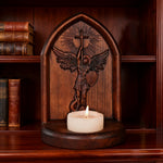 Archangel Michael Hand-Carved Beech Wood Candle Holder: A Sanctuary of Faith - Christian gift presentation