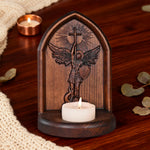 Archangel Michael Hand-Carved Beech Wood Candle Holder: A Sanctuary of Faith - product view